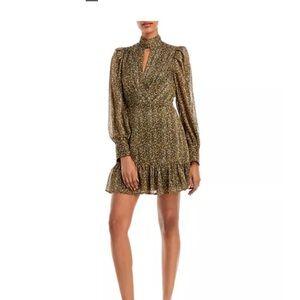 Aqua Pebble Print keyhole Elegant Gold Dress